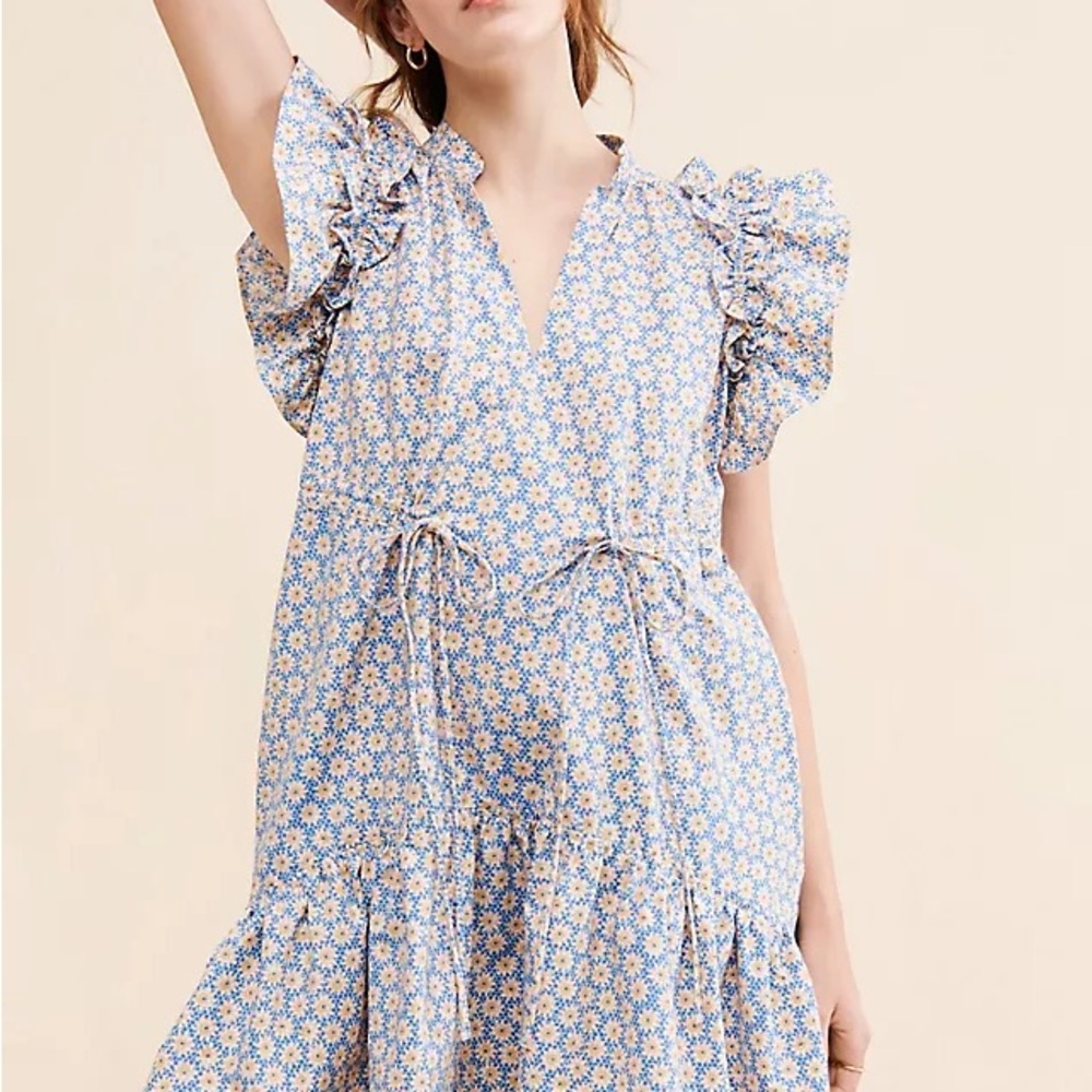 Anthropologie Blue Floral Mini Dress